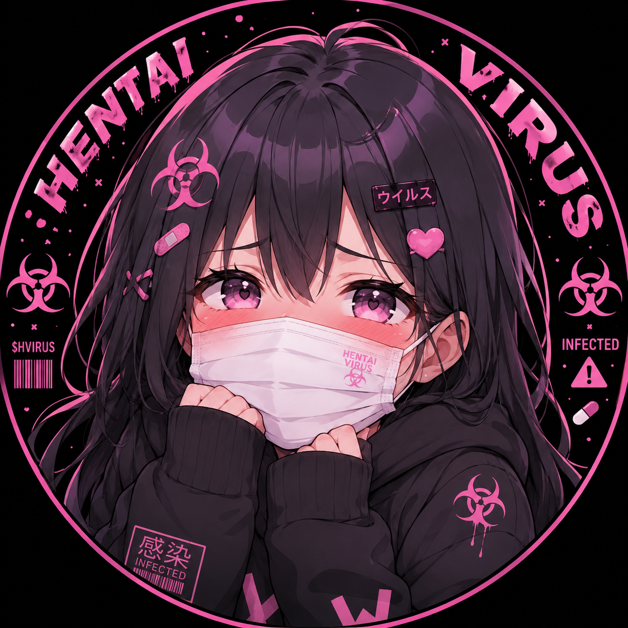 $HVIRUS mascot, masked anime girl with biohazard symbols